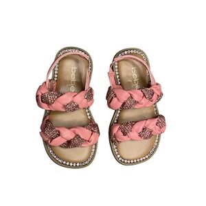 Pink and Brown Bebe Sandals with Rhinestones. Toddler Size 7